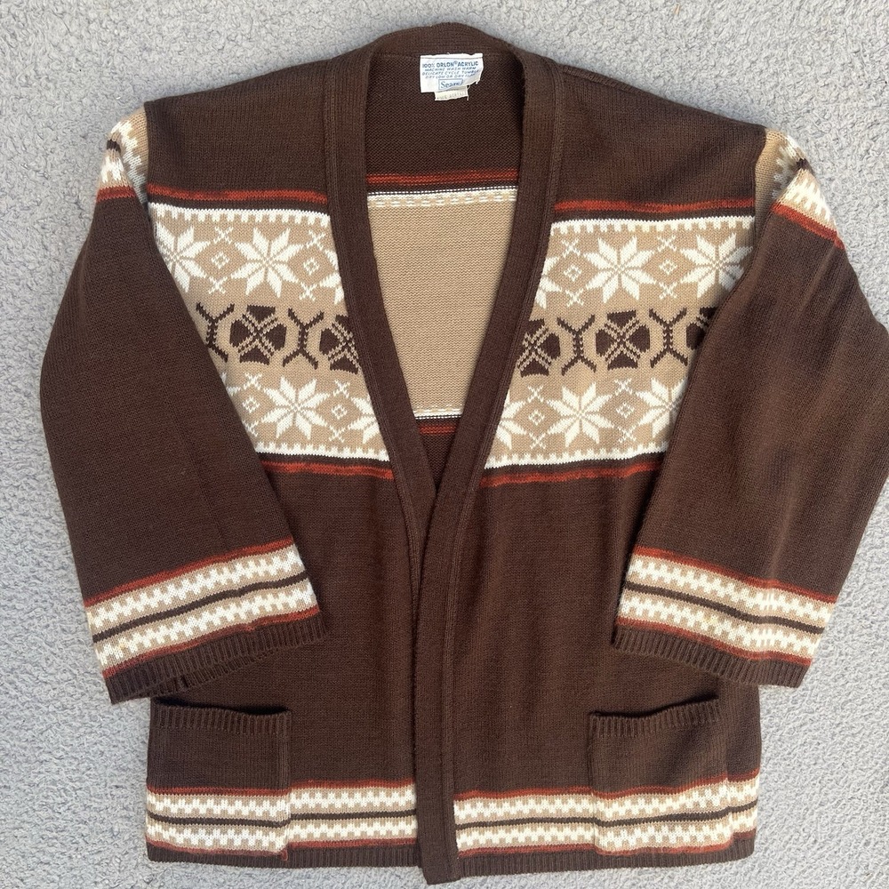 Vintage Sears Sweater Cardigan Brown Pockets Women's‎ Size 36 With Belt
